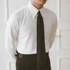Men's Plain Dress Shirt With Point Collar And Cuffs - White