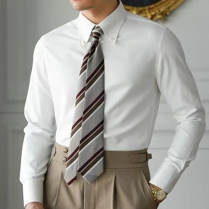 Men's Plain Dress Shirt With Point Collar And Cuffs - Colour options