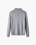 Men's Plain Half-Zip Jumper With Banded Stand Collar - Grey