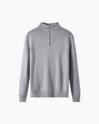 Men's Plain Half-Zip Jumper With Banded Stand Collar - Grey