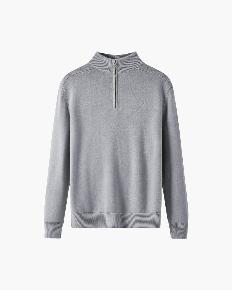 Men's Plain Half-Zip Jumper With Banded Stand Collar - Grey