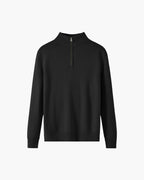 Men's Plain Half-Zip Jumper With Banded Stand Collar - Black