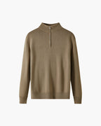 Men's Plain Half-Zip Jumper With Banded Stand Collar - Beige