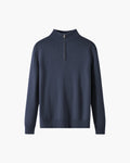 Men's Plain Half-Zip Jumper With Banded Stand Collar - Navy