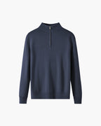 Men's Plain Half-Zip Jumper With Banded Stand Collar - Navy