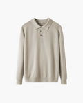 Men's Plain Long-Sleeve Polo With Three-Button Neck - Beige