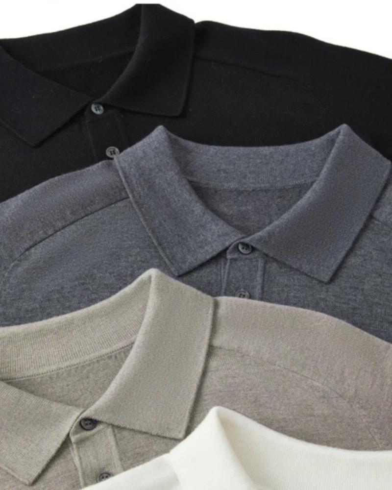 Men's Plain Long-Sleeve Polo With Three-Button Neck - Colour options