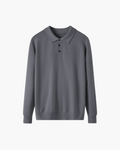 Men's Plain Long-Sleeve Polo With Three-Button Neck - Grey