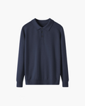 Men's Plain Long-Sleeve Polo With Three-Button Neck - Navy