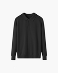Men's Plain Long-Sleeve Polo With Three-Button Neck - Black