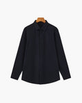 Men's Plain Long-Sleeve Shirt With Pointed Collar - Black