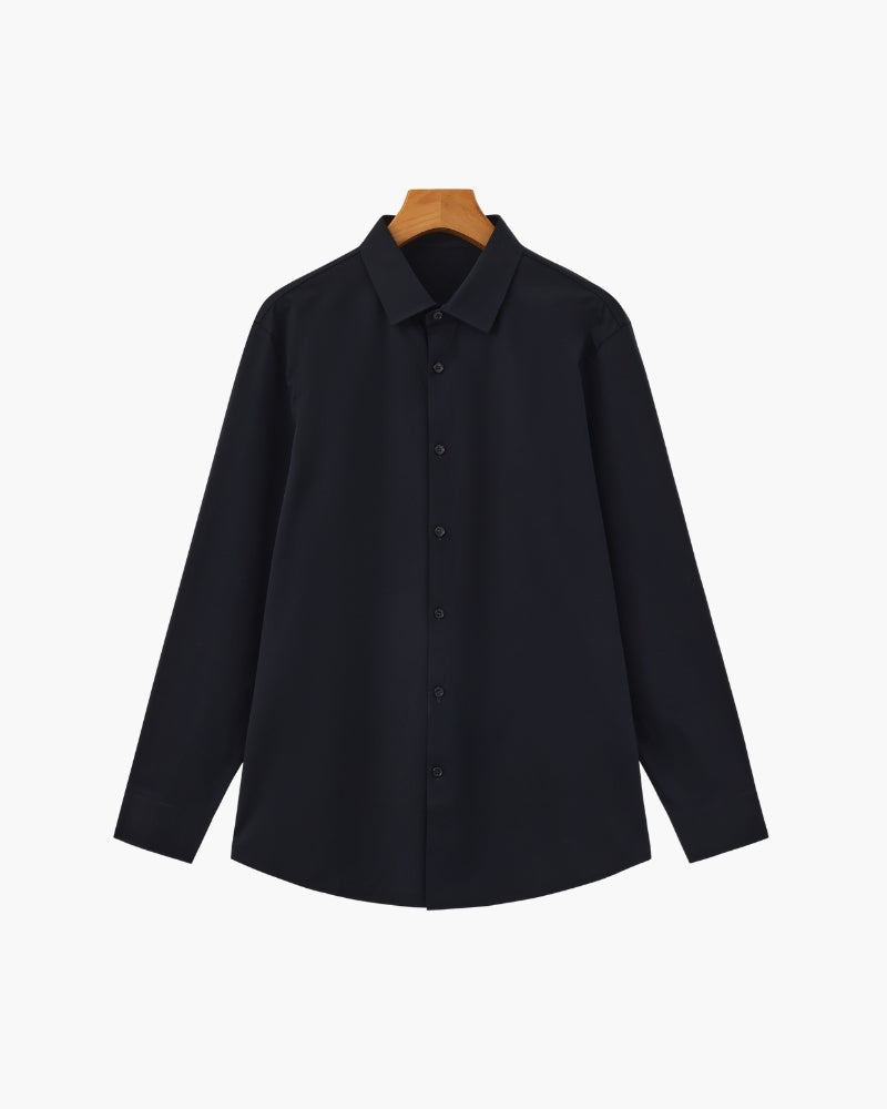 Men's Plain Long-Sleeve Shirt With Pointed Collar - Black