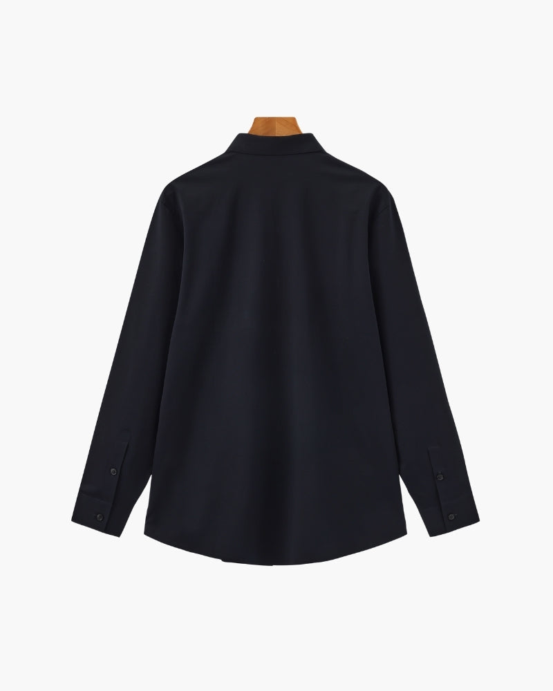 Men's Plain Long-Sleeve Shirt With Pointed Collar - Black