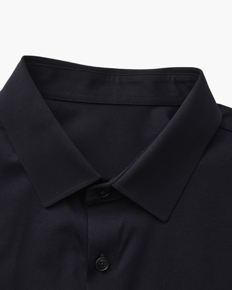 Men's Plain Long-Sleeve Shirt With Pointed Collar - Black
