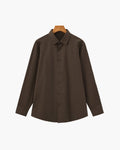 Men's Plain Long-Sleeve Shirt With Pointed Collar - Dark Brown