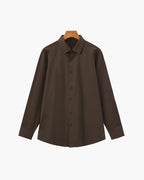 Men's Plain Long-Sleeve Shirt With Pointed Collar - Dark Brown