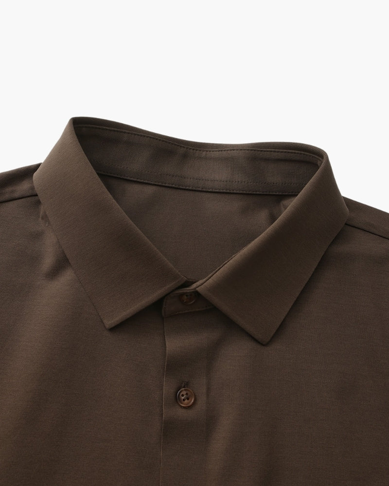 Men's Plain Long-Sleeve Shirt With Pointed Collar - Dark Brown
