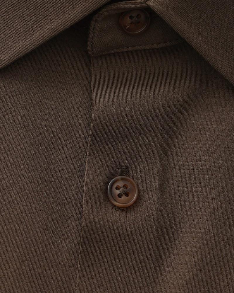 Men's Plain Long-Sleeve Shirt With Pointed Collar - Dark Brown