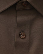 Men's Plain Long-Sleeve Shirt With Pointed Collar - Dark Brown