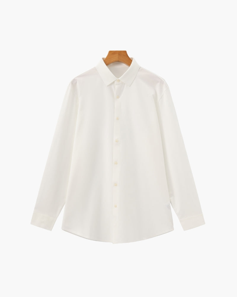 Men's Plain Long-Sleeve Shirt With Pointed Collar - White