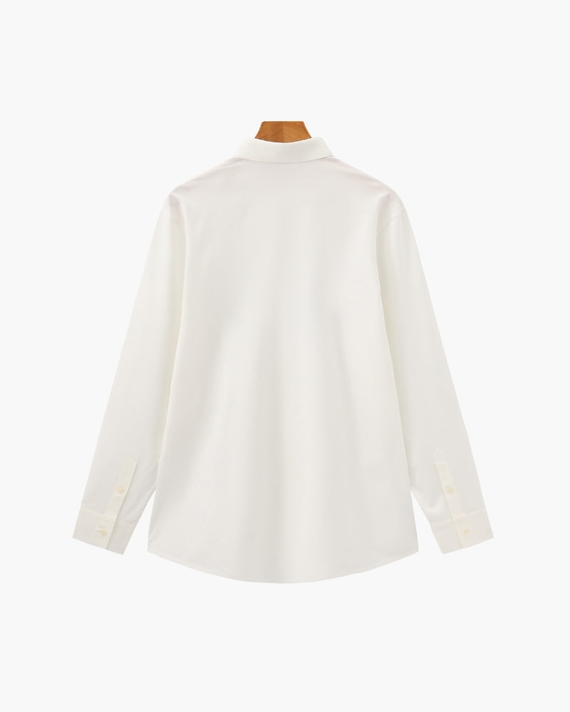Men's Plain Long-Sleeve Shirt With Pointed Collar - White