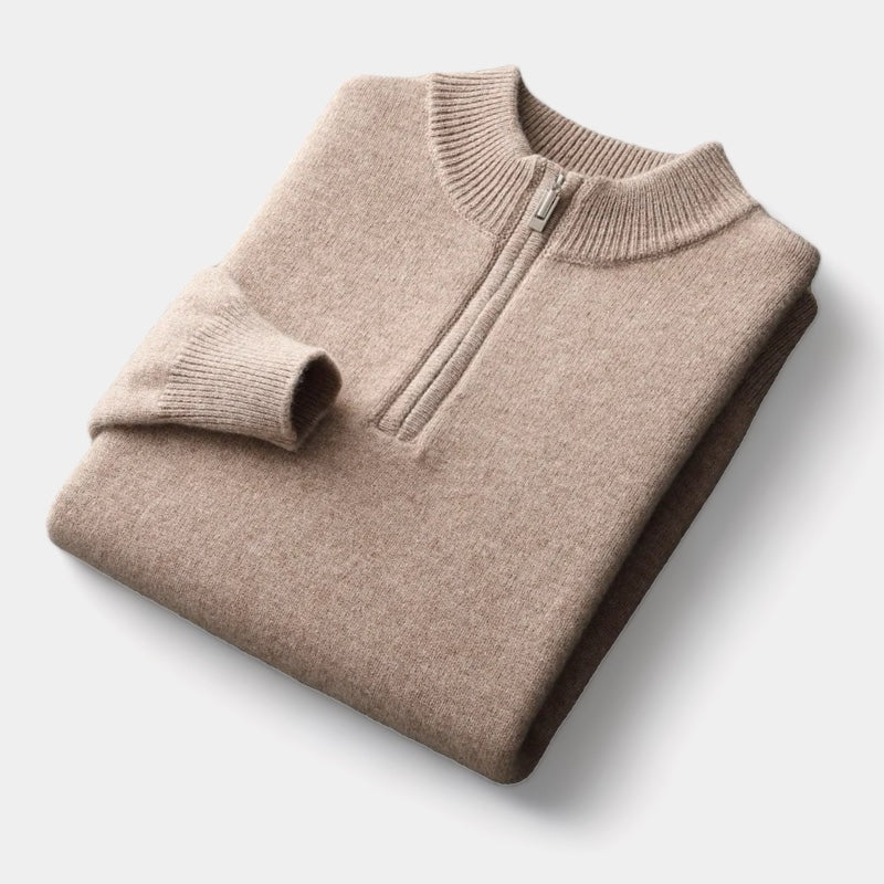 Men's Plain Quarter-Zip Jumper With Ribbed Stand Neck - Colour options