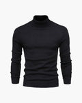 Men's Plain Roll-Neck Jumper With Fine Ribbed Edges - Black
