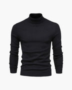 Men's Plain Roll-Neck Jumper With Fine Ribbed Edges - Black