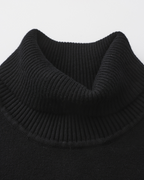 Men's Plain Roll-Neck Jumper With Fine Ribbed Edges - Black