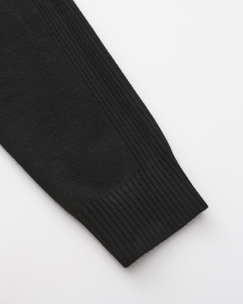 Men's Plain Roll-Neck Jumper With Fine Ribbed Edges - Black
