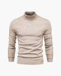 Men's Plain Roll-Neck Jumper With Fine Ribbed Edges - Beige