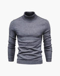 Men's Plain Roll-Neck Jumper With Fine Ribbed Edges - Grey