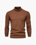 Men's Plain Roll-Neck Jumper With Fine Ribbed Edges - Brown