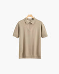 Men's Plain Short-Sleeved Polo Shirt With Zip Neck - Beige