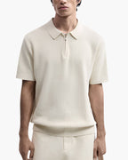 Men's Plain Short-Sleeved Polo Shirt With Zip Neck - Beige