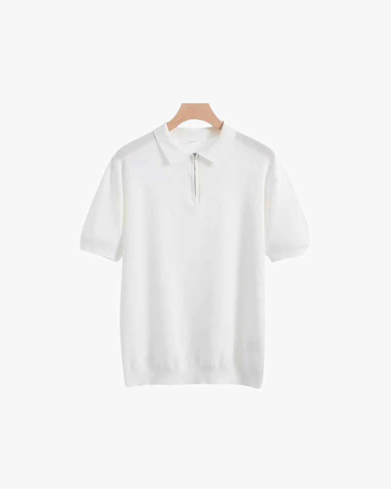 Men's Plain Short-Sleeved Polo Shirt With Zip Neck - White