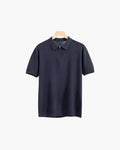 Men's Plain Short-Sleeved Polo Shirt With Zip Neck - Navy Blue