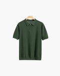 Men's Plain Short-Sleeved Polo Shirt With Zip Neck - Dark Green