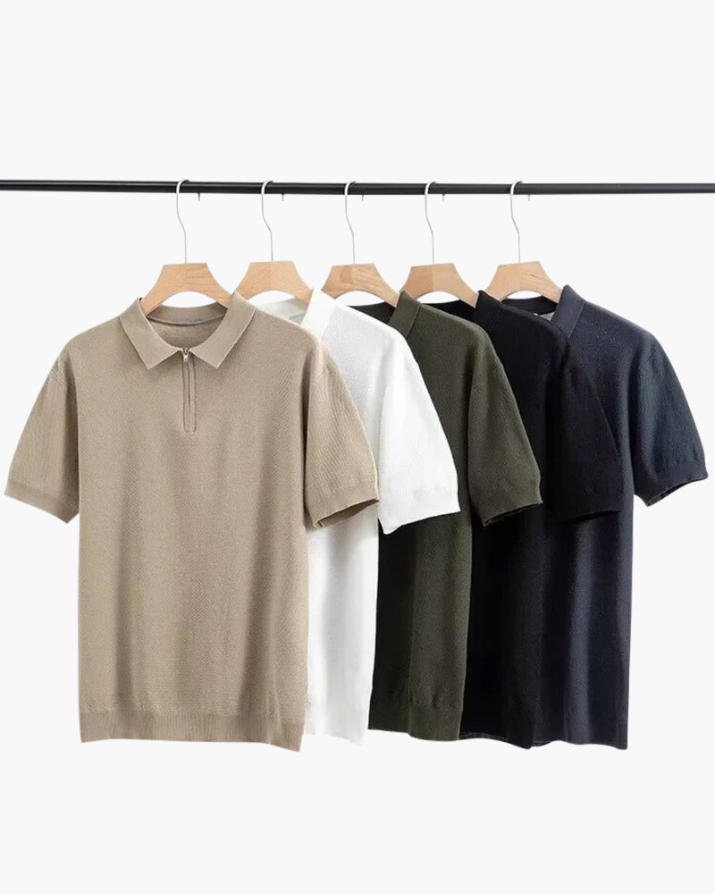 Men's Plain Short-Sleeved Polo Shirt With Zip Neck - Colour options