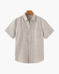 Men's Plain Short-Sleeved Shirt With Full Button Front - Beige