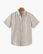 Men's Plain Short-Sleeved Shirt With Full Button Front - Beige