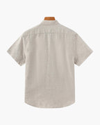 Men's Plain Short-Sleeved Shirt With Full Button Front - Beige
