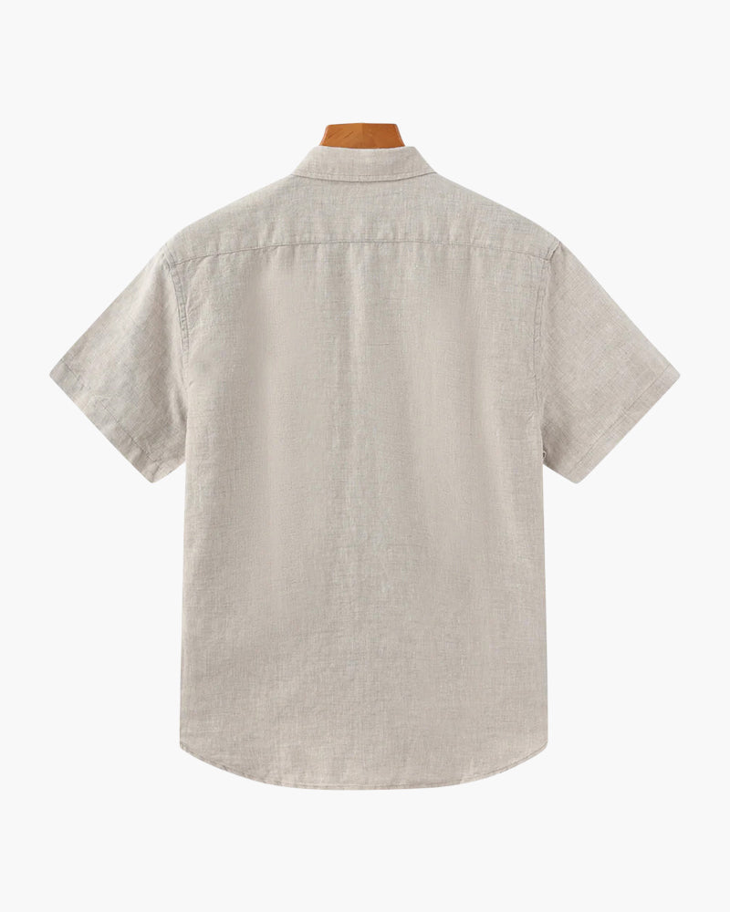 Men's Plain Short-Sleeved Shirt With Full Button Front - Beige