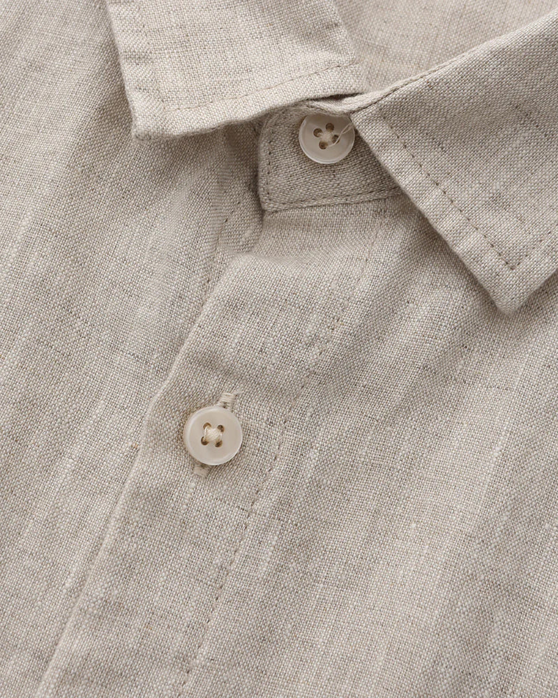Men's Plain Short-Sleeved Shirt With Full Button Front - Beige