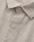 Men's Plain Short-Sleeved Shirt With Full Button Front - Beige