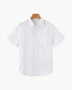 Men's Plain Short-Sleeved Shirt With Full Button Front - White