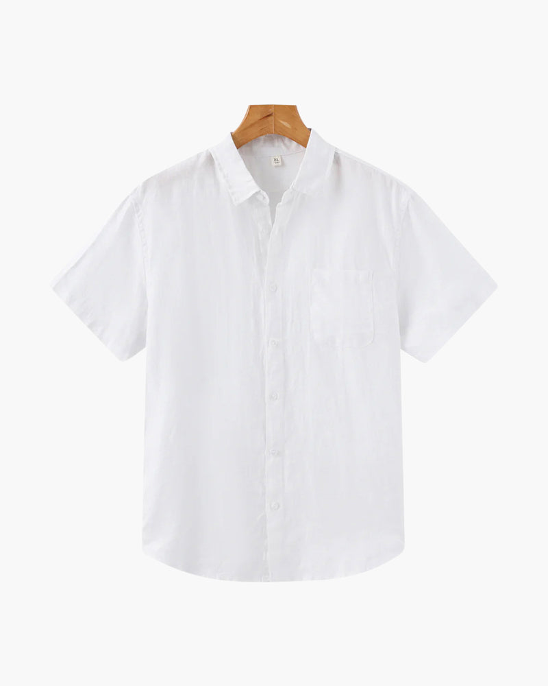 Men's Plain Short-Sleeved Shirt With Full Button Front - White