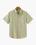 Men's Plain Short-Sleeved Shirt With Full Button Front - Mint Green