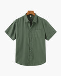 Men's Plain Short-Sleeved Shirt With Full Button Front - Green
