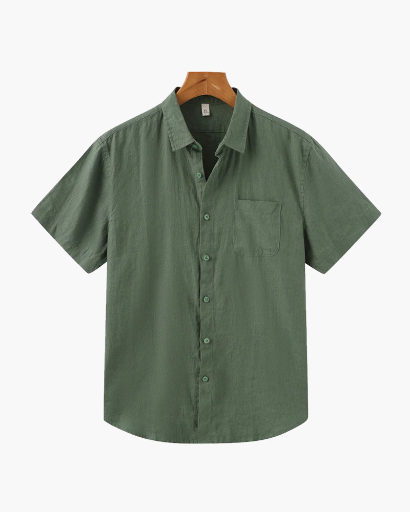 Men's Plain Short-Sleeved Shirt With Full Button Front - Green